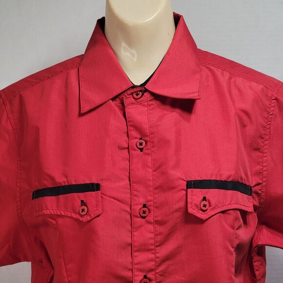 True Rock SS Full Button Shirt Red & Black - Size Medium NWT - Picture 2 of 6